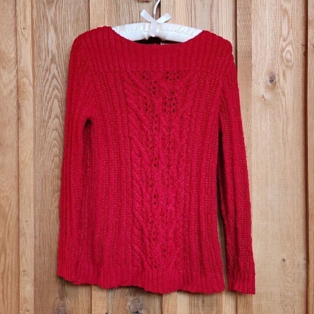 Jones New York Crew Neck 100% Cotton Open Cable Knit Sweater, Large, Holiday Red